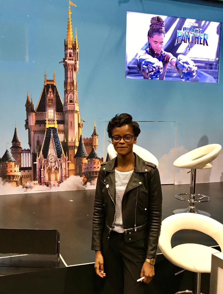 .@letitiaswright, AKA Shuri in #BlackPanther, stopped by the #DisneyxEssence booth earlier today! @essencefest