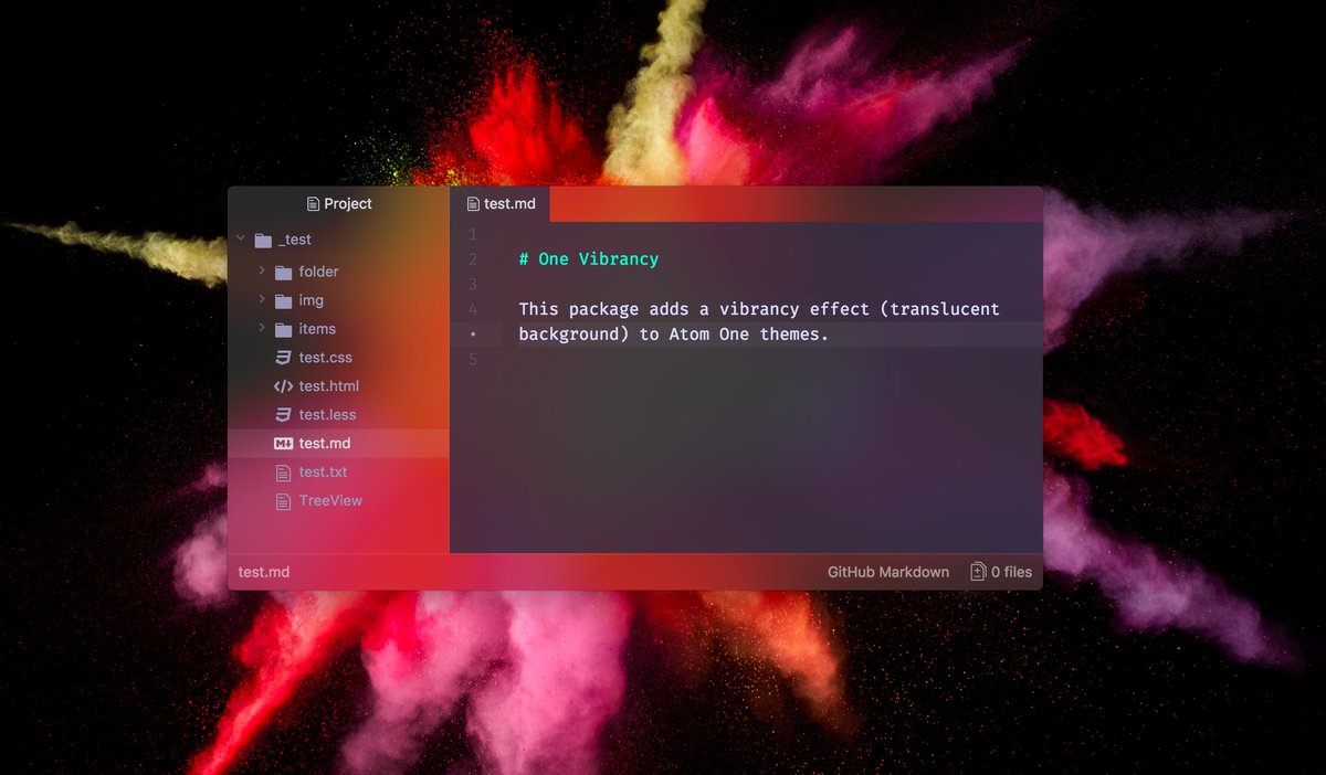 simurai's tweet image. If you’re into macOS vibrancy effects, there is now a package for the Atom One themes: github.com/simurai/one-vi…