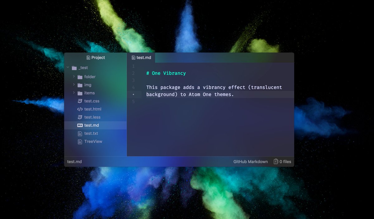 simurai's tweet image. If you’re into macOS vibrancy effects, there is now a package for the Atom One themes: github.com/simurai/one-vi…