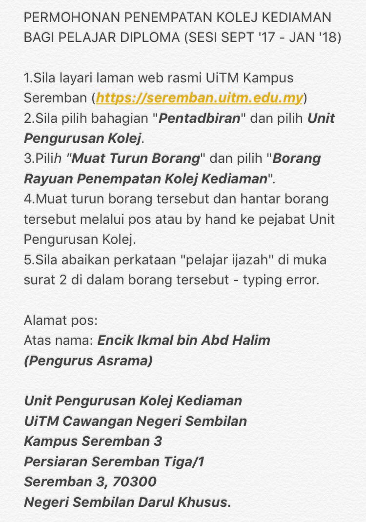 Surat Permohonan Kolej Kediaman - Terengganu r Surat Permohonan Kolej Kediaman - Terengganu r
