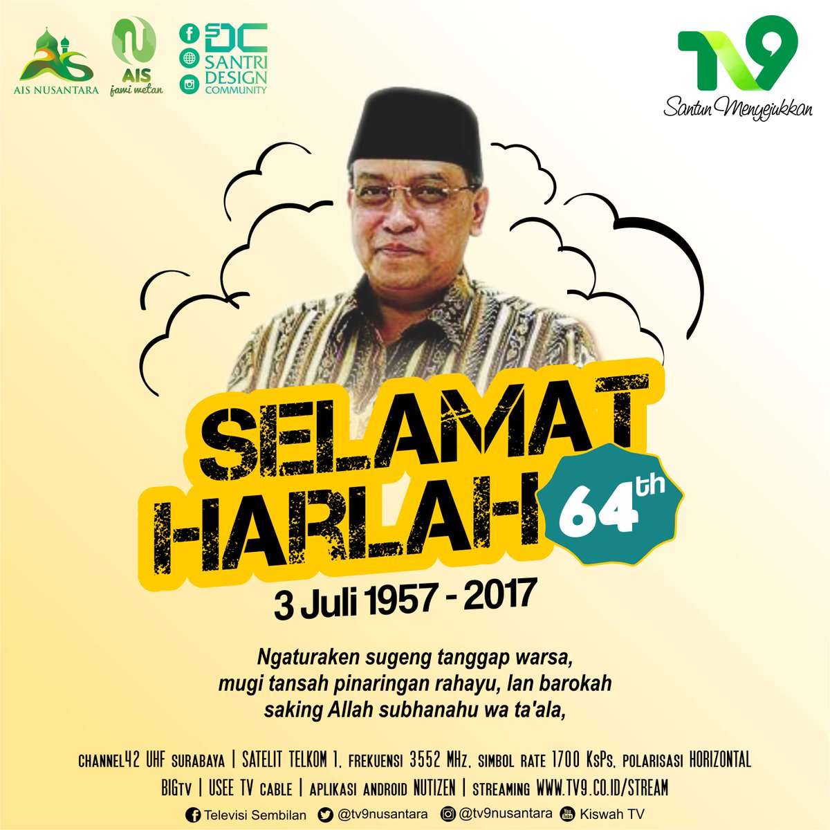TV9NUsantara's tweet photo. Ngaturaken sugeng tanggap warsa Prof KH @saidaqil siroj:mugi tansah pinaringan rahayu lan Barokah saking Alloh subhanahu wa ta'ala #tv9nu https://t.co/1fz4uDq2J2