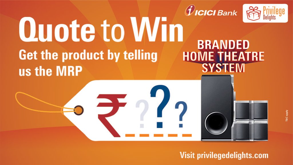 ICICIBank's tweet photo. Participate in the Privilege Delights Quiz & #QuoteToWin a Home Theatre System! Participate here: https://t.co/t7QqNwsUdU https://t.co/zBrxTftVe5