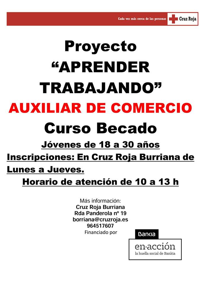 RECUERDA el día 12 a las 14h termina el plazo para inscribirte al Curso de Aux. de Comercio, dentro del proyecto Aprender Trabajando..