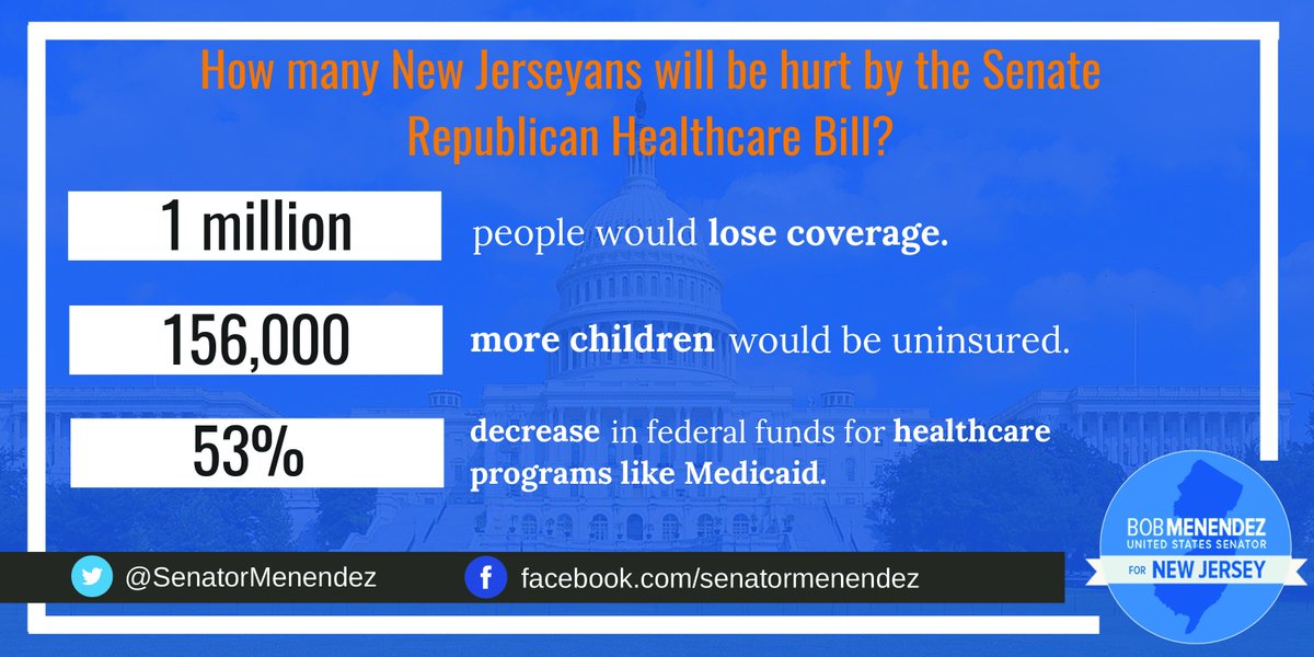 SenatorMenendez's tweet photo. Retweet if you oppose Republicans' healthcare bill because it's wrong for NJ. https://t.co/pWYP7QdQgQ