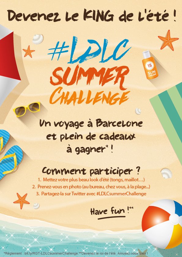 LDLC's tweet photo. 🛫 1 semaine à Barcelone À GAGNER ! 💃
📸 Tweete une photo de toi en tenue d'été 🐚 avec #LDLCsummerChallenge
+ 4 🎁 Packs LDLC à gagner (250€) ! https://t.co/tmTztUsXJ0