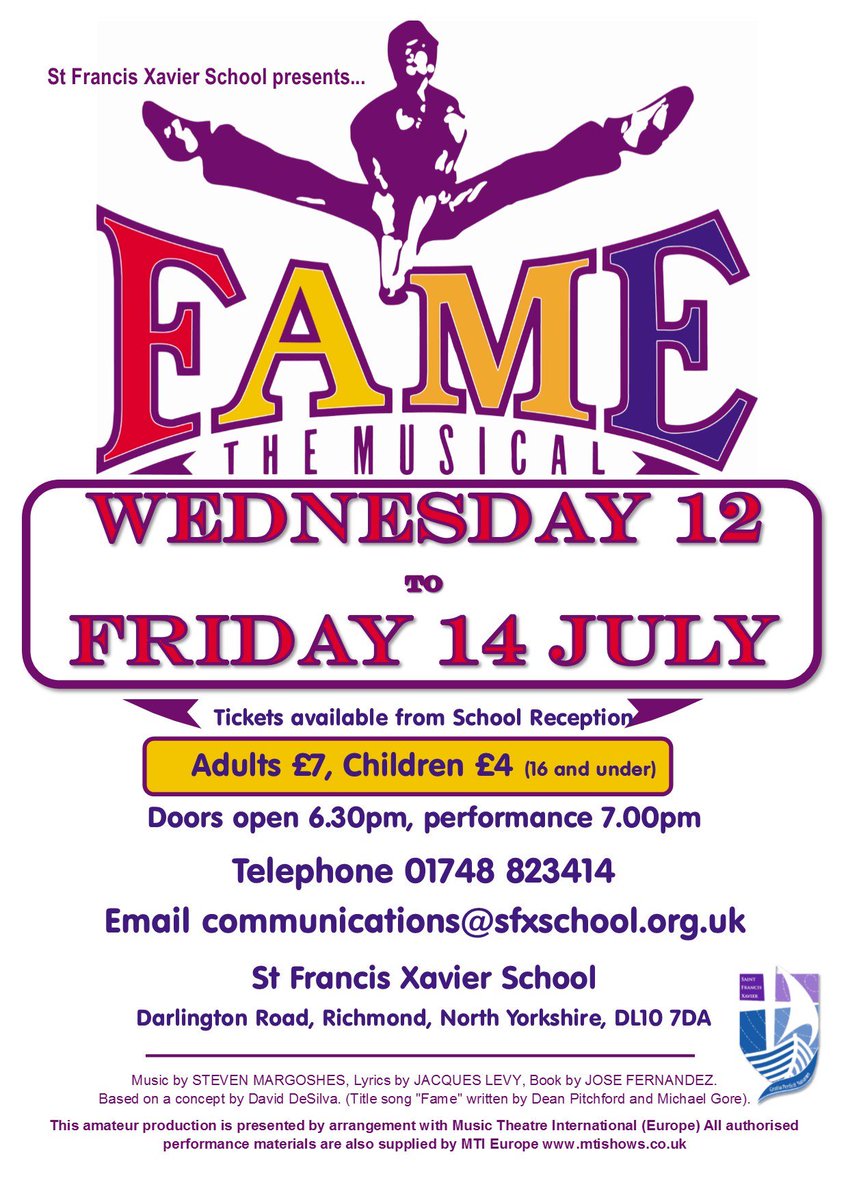.<a href="/SFX_School/">SFX School</a> Richmond present FAME the musical 12-14 July. Tix available from Reception <a href="/Dales_Life/">Dales Life</a> <a href="/Yorkshire_Life/">Yorkshire Life</a>