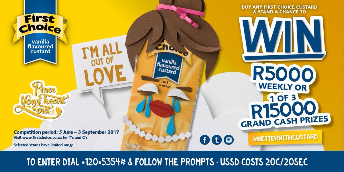 FirstChoiceSA's tweet photo. Did you have a weekend without First Choice Custard? Don’t cry, get yours today and you could win cash prizes! https://t.co/oiLeds62Ll