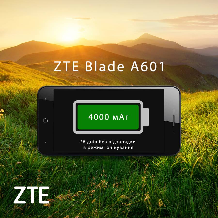 zteukraine's tweet photo. За 6* днів ти кліпнеш очима 90 000 разів, вип’єш 12 л води, 48 годин проспиш і лише 1 раз поставиш на підзарядку свій ZTE Blade A601! https://t.co/VA7nRtDSNM