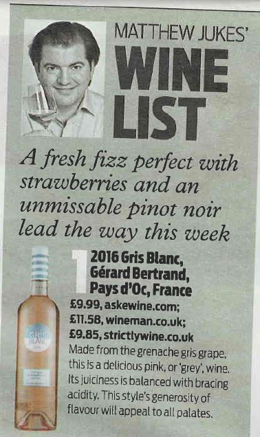 This week's @MatthewSJukes Wine List in <a href="/weekendmagazine/">Weekend Magazine</a> includes the juicy, balanced and bracingly acidic <a href="/GBvins/">gavin (logout)</a> Gris Blanc 2016 ☀️