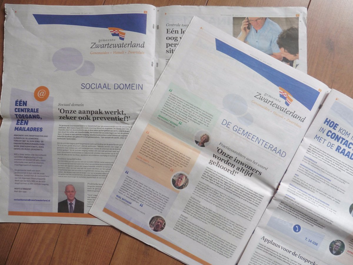 Met <a href="/MOOIgraphic/">MOOI graphic studio</a> weer twee mooie spreads voor <a href="/Gemeente_ZWL/">Zwartewaterland</a> mogen maken. Ook deze week weer zo'n mooie samenwerking in <a href="/DeStadskoerier/">De Stadskoerier</a>