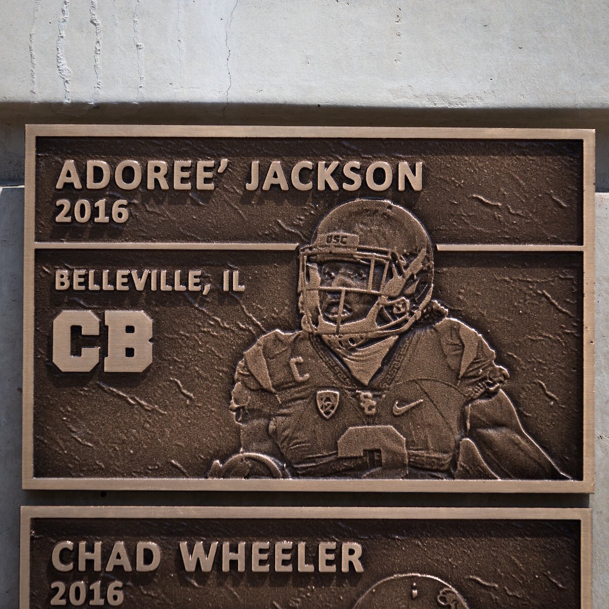 USC_Athletics's tweet photo. Welcome to the All-American Walk: @AdoreeKnows, @ZBNFL and @ChadWheeler72! Your accomplishments have made an indelible impression. #FightOn https://t.co/7T7CcDoC3p