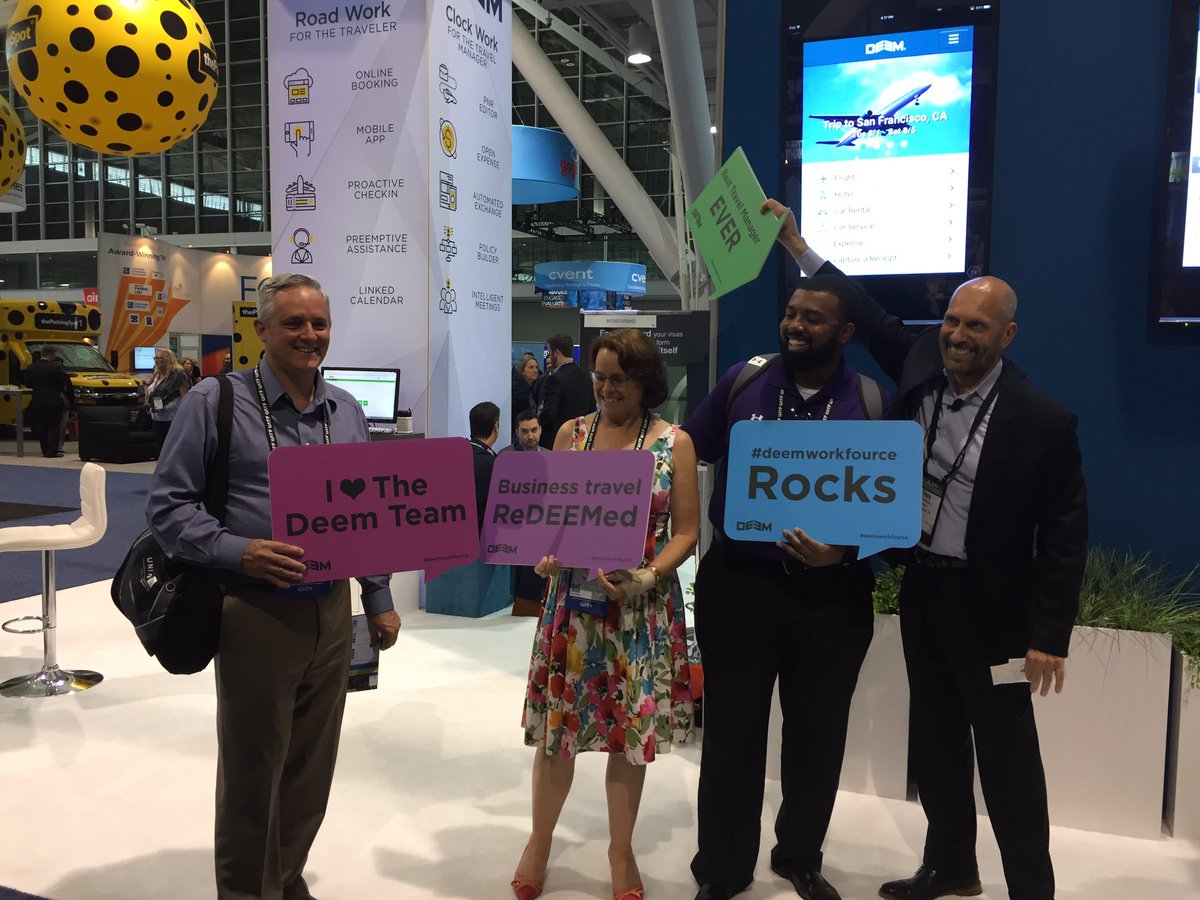 deem's tweet photo. "Pumping Up" with Vinny and Missy - Workout contest winners. It's been a successful 1st expo day @GlobalBTA. #deemworkfource #GBTA2017 https://t.co/9G2VSyJkS2