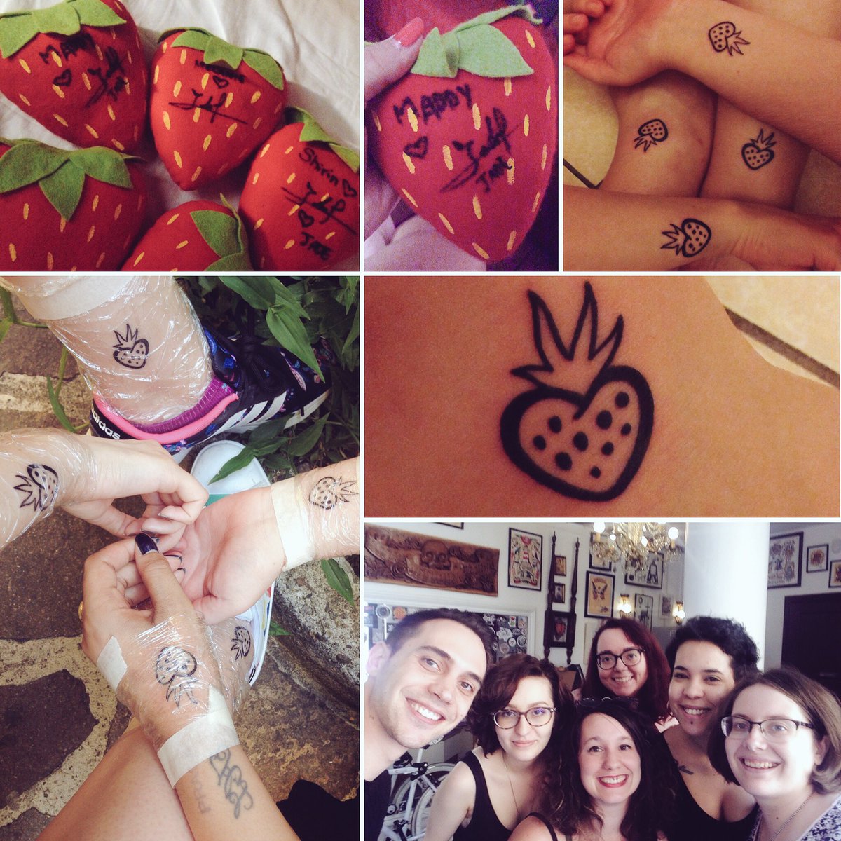 MaddyMoo__'s tweet photo. When amazing people help you create amazing memories ! Inked for the best 💛#StrawberrySquad #Trip #Tattoo + @missblairotte 💖 https://t.co/7IHIVc24Mr