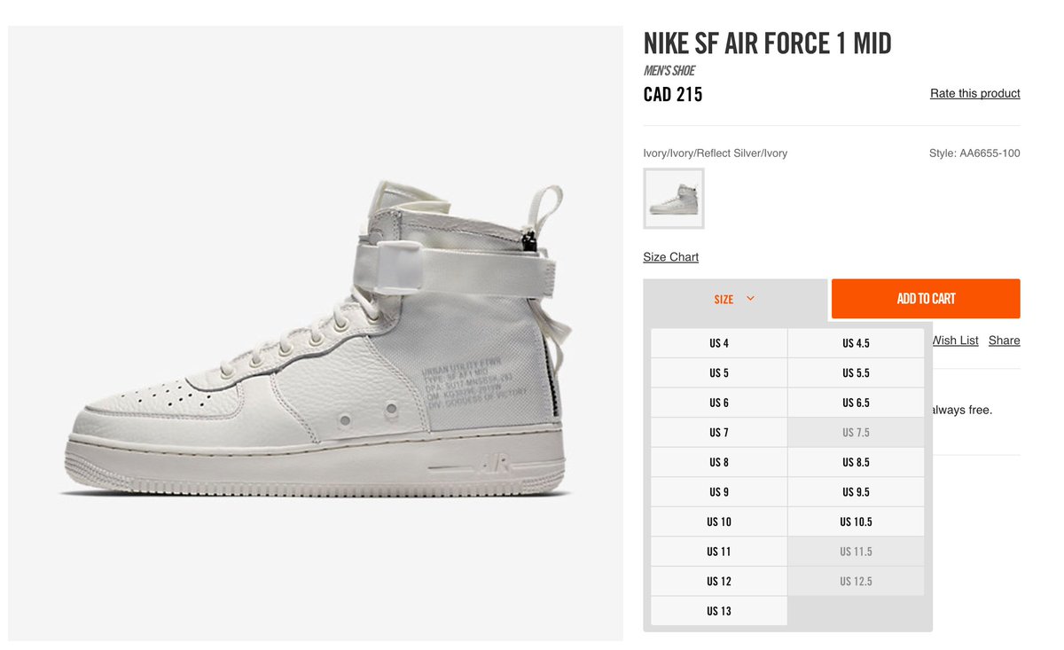 Nike Air Force 1 Size Chart