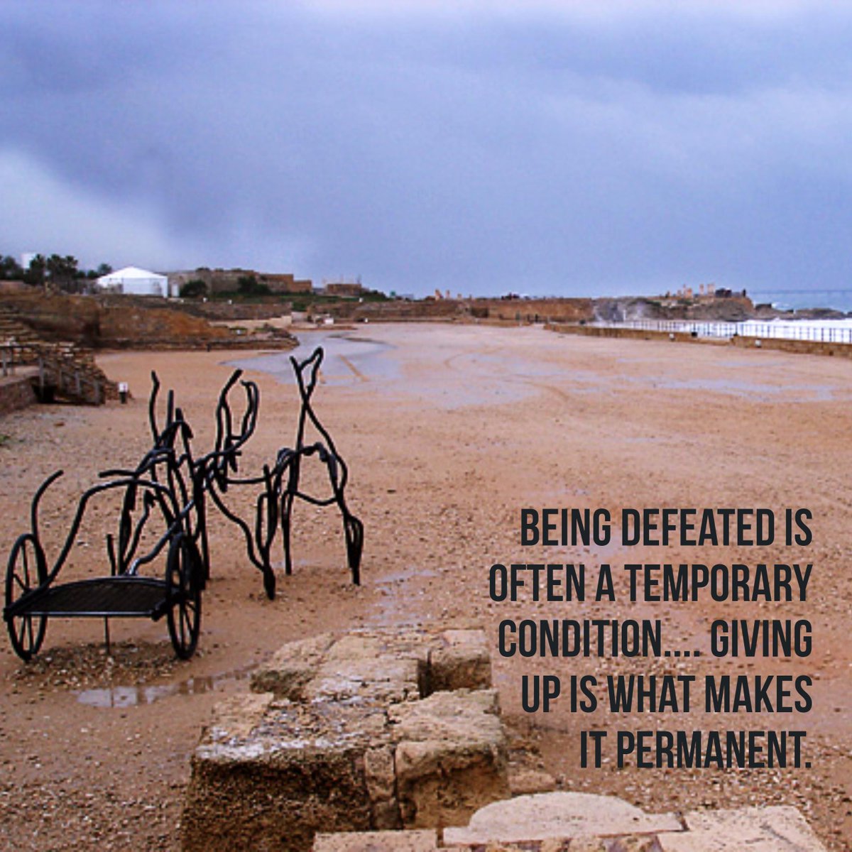 TorahStudy's tweet image. Caesarea, in the corner of a hippodrome, somebody has constructed a chariot with stylized horses made of iron rods.