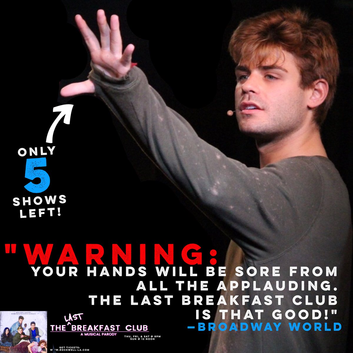 That's right, <a href="/garrettclayton1/">Garrett Clayton</a>, only 5 shows left! 😥(That's why he's The Brain.) 🎤🎭😂🎸 #thelastbreakfastclub #musicalparody #garrettclayton