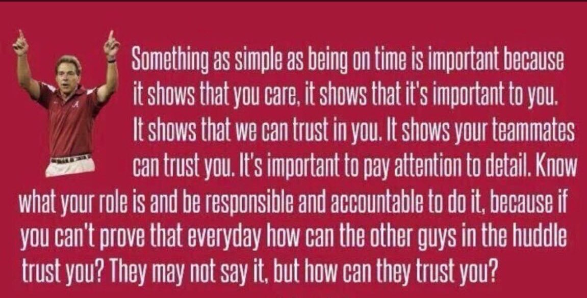 gwschattle281's tweet photo. I know Coach Saban is talking about 🏈. This can apply to any team or school culture. Take details seriously! Build trust! #NextStepLevelUp https://t.co/3DuQZtM3PA