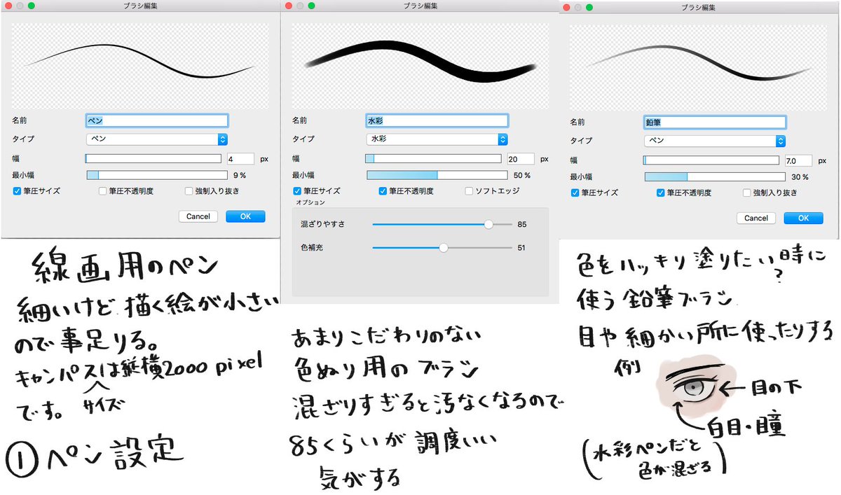 ペン設定と体などのバランスの取り方 