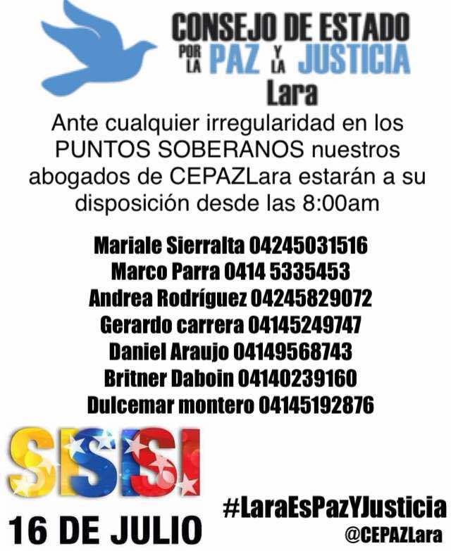 japerezgraterol's tweet photo. #CEPAZLara @CEPAZLara Son veedores #vigilantes acreditados para la Consulta Popular #16J  que organiza @AsambleaVE https://t.co/xGXx7xhYQy