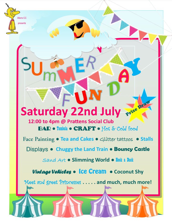 alienscarnival's tweet photo. This coming Saturday is our Summer Fun Day.  Come along. We're at Prattens Westfield, Charlton Lane, Midsomer Norton. BA3 4BD. https://t.co/Y6f7eXBX5F