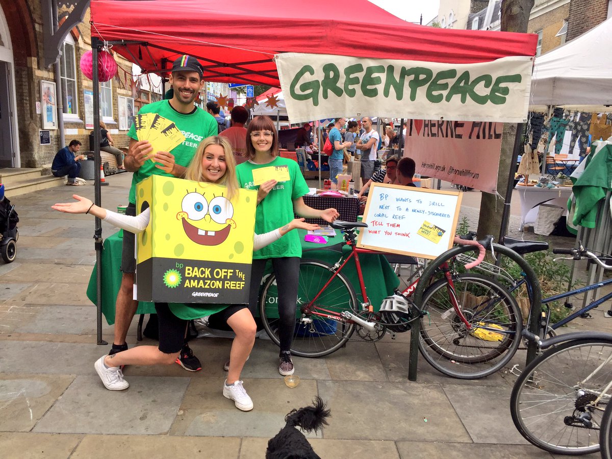 GreenpeaceSouth's tweet photo. We're at #hernehill market telling people about @BP_plc's crazy plans to drill near the #AmazonReef #saveoursponge https://t.co/10OT3U2IzA https://t.co/Xw1caTJha2