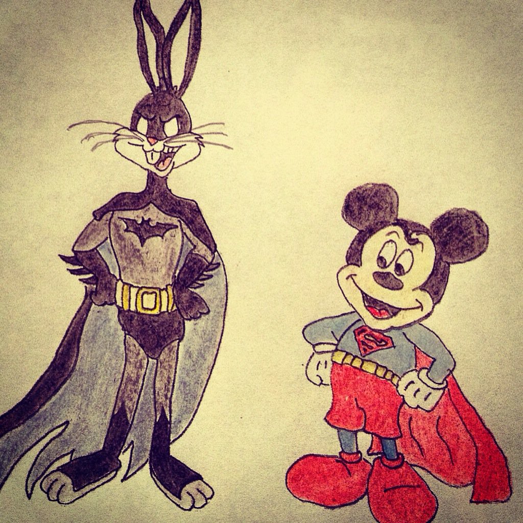 FeganAdrian's tweet photo. #tb to one of my fav original drawings
#batbunny &amp; #supermickey 
#freehand https://t.co/3gYGOWQmND