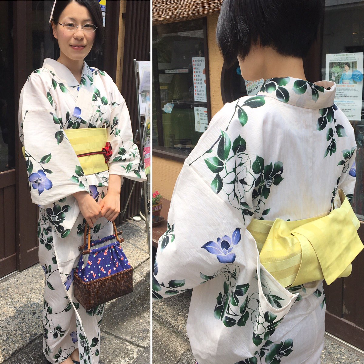 京都 きもの京小町本店 着付け教室生徒様コーデ 昨日 浴衣のお稽古をしてからのそのまま祇園祭へ とっても綺麗な着 姿と帯結びで先生からも太鼓判を頂き 自分で着た浴衣は格別のはず 爽やかで とってもお似合いです 浴衣コーディネート