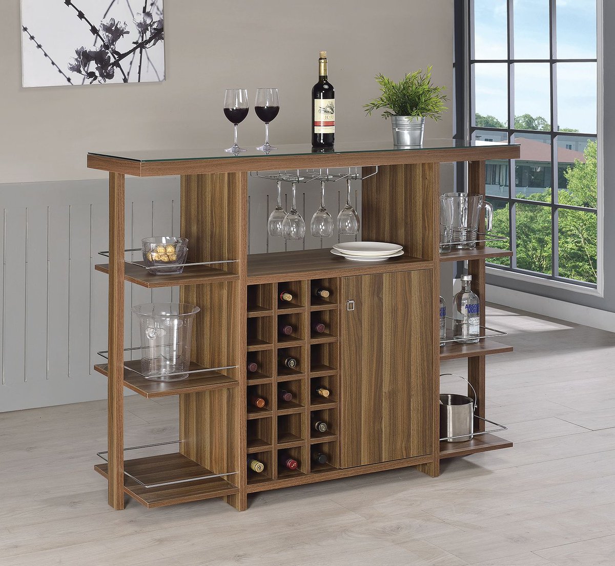 CoasterCompany's tweet image. Featuring a new addition #BarUnit collection! This versatile bar unit features an 18 bottle wine rack, and stemware racks! #Resourceful