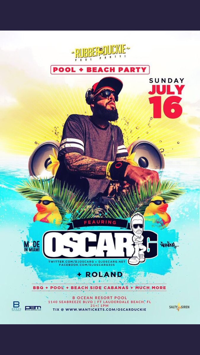 Starting at 1pm B Ocean Resort Rubber Duckie Pool Party in Ft Lauderdale with @DjOscarG and myself 🐥
