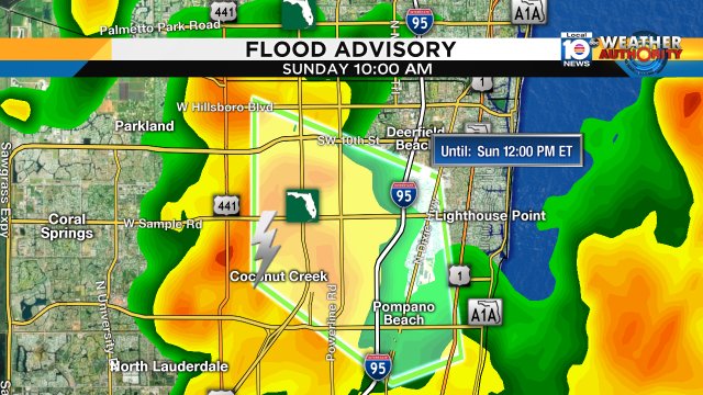 FLOOD ADVISORY - In effect till 12pm includes Pompano Beach and Coconut Creek in Broward. #rain https://t.co/oO92SokRoL