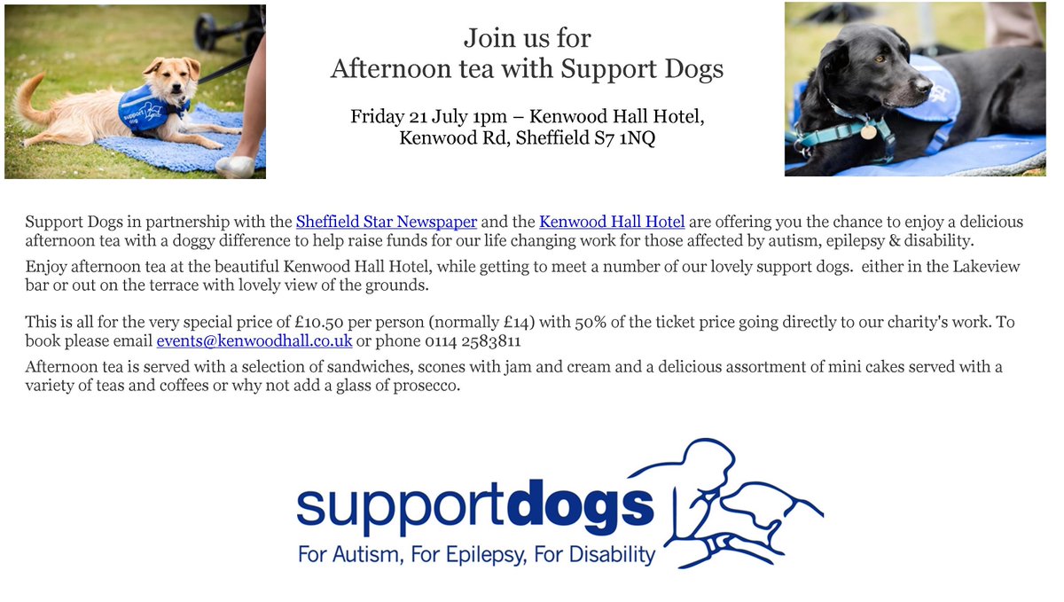 Support Dogs (@supportdogsuk) on Twitter photo Join us for aftenoon tea with a doggy difference supportdogs.org.uk/events/support… <a href="/SheffieldStar/">The Star, Sheffield</a> <a href="/kenwood_hall/">Kenwood Hall</a> Join us for aftenoon tea with a doggy difference supportdogs.org.uk/events/support… <a href="/SheffieldStar/">The Star, Sheffield</a> <a href="/kenwood_hall/">Kenwood Hall</a>