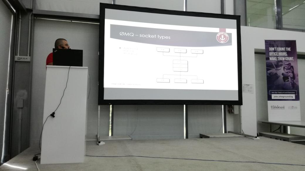 leonanavi's tweet photo. @_tisho speaking about #ZeroMQ at #BurgasConf 2017 #0MQ https://t.co/XFWWsk5EI7