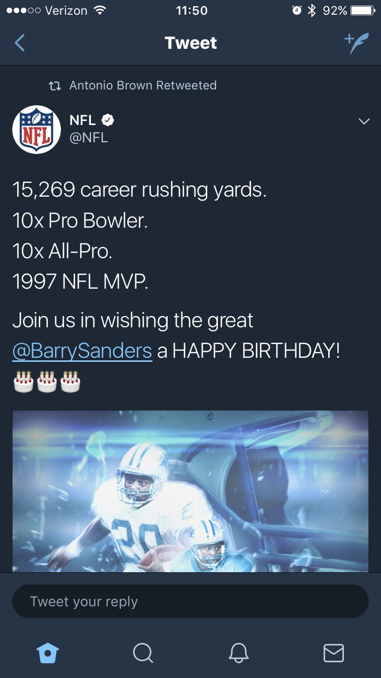 Barry Sanders is extremely excited that the NFL wished him a happy birthday. 