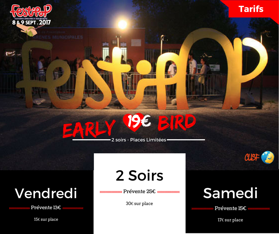 Festipop's tweet image. 🎫 Les Pass 2 soirs Early Bird à 19€ (hors frais de loc.) sont disponibles sur " là mettre le lien préventes"