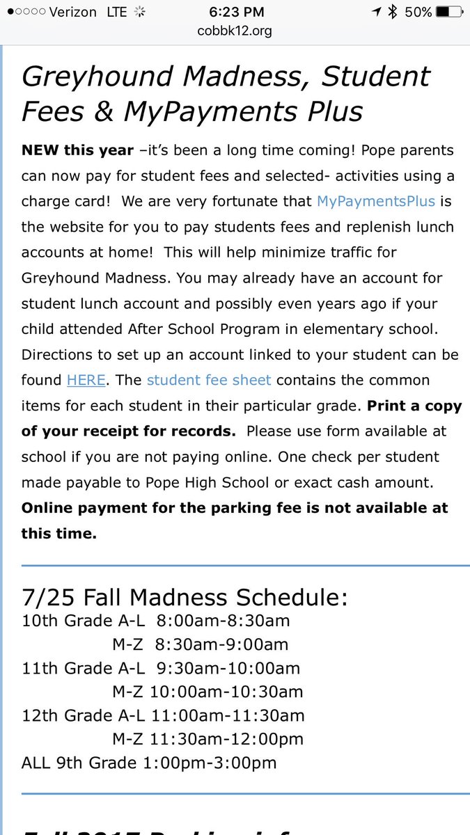 PopeAthletics's tweet photo. Check out the Pope HS website for new way to pay fees & make Greyhound Madness go super fast! Credit card payment available. #21stcentury https://t.co/L0yCK8QWX1
