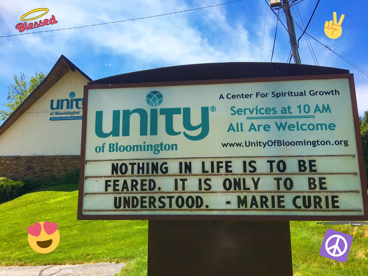 UnityofBtown's tweet photo. Nothing in life is to be feared, it is only to be understood. #MarieCurie #UnityOutdoorSign #Unity #Understanding #Overstand #Bloomington https://t.co/NSdQeFuBt9