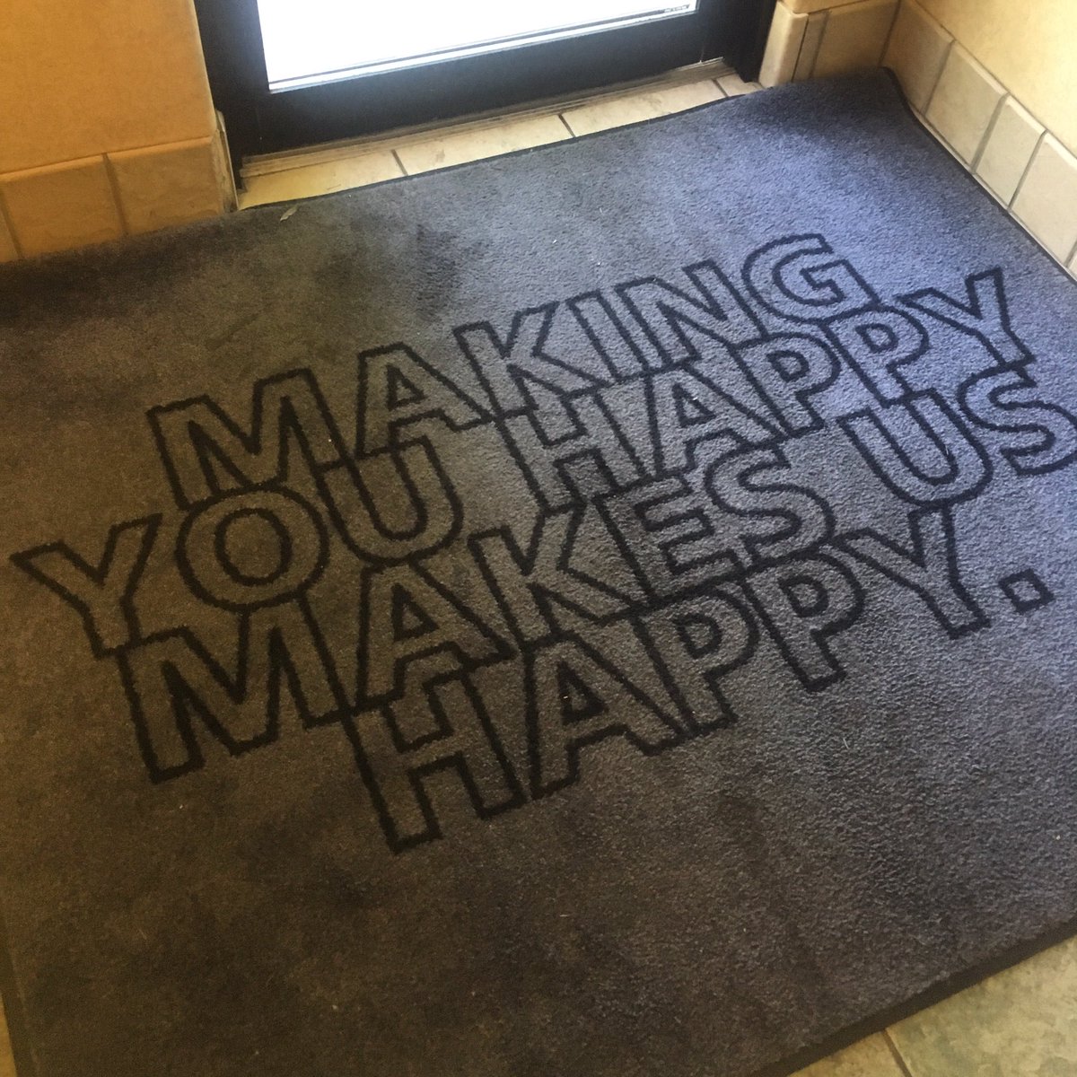 kirstenwilson's tweet photo. Does it strike anyone else funny that this particular phrase is printed on a LITERAL DOORMAT?!? 😂#walkalloverme #codependentmuch https://t.co/o1DNerYzUa
