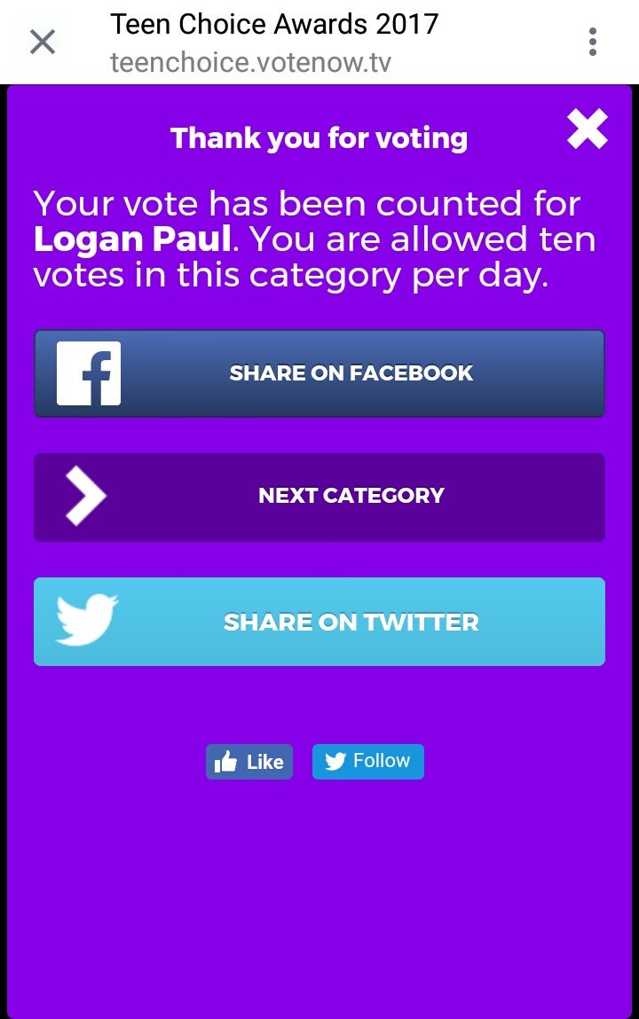daddystevenfdoe's tweet photo. @LoganPaul voting everyday !!! https://t.co/iTcMBrBAE2