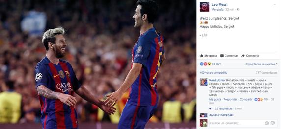 InCampNou's tweet photo. ميسي يهنئ زميله بوسكيتس بمناسبة عيد ميلاده الـ 29 #Sergio29 https://t.co/yqJYfpYKub