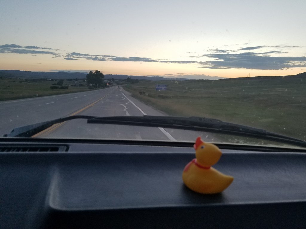 coteriesband's tweet image. It sure is a beautiful sunset heading to Wyoming isn't it, Ducky? #ducky