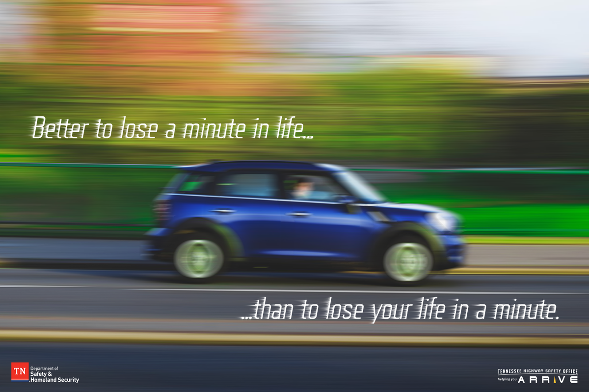 TNHSO's tweet photo. It’s better to lose a minute in life than to lose your life in a minute. Stop speeding before it stops you. #SouthernShield #ArriveAlive https://t.co/Iqr2TQ3XIV