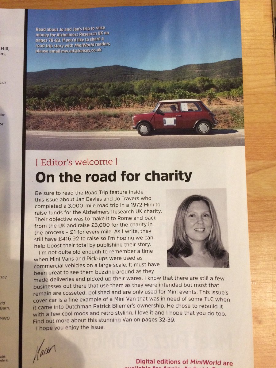 redmini3000's tweet image. Look out for us on p78 of the august mini world £366.08 to go to reach our target #aruk #wedidit #charity #roadtrip #memories DONATE TODAY!