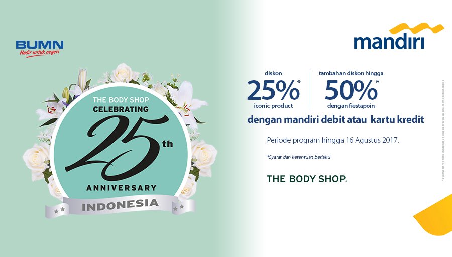 Livin'poin (@livinpoin) on Twitter photo Rayakan 25th Anniversary @TheBodyShopIndo dgn penawaran dr #mandiridebit, <a href="/mandiricard/">mandiri kartu kredit</a> & #fiestapoin. bit.ly/TBS_25th #mandiripromo Rayakan 25th Anniversary @TheBodyShopIndo dgn penawaran dr #mandiridebit, <a href="/mandiricard/">mandiri kartu kredit</a> & #fiestapoin. bit.ly/TBS_25th #mandiripromo