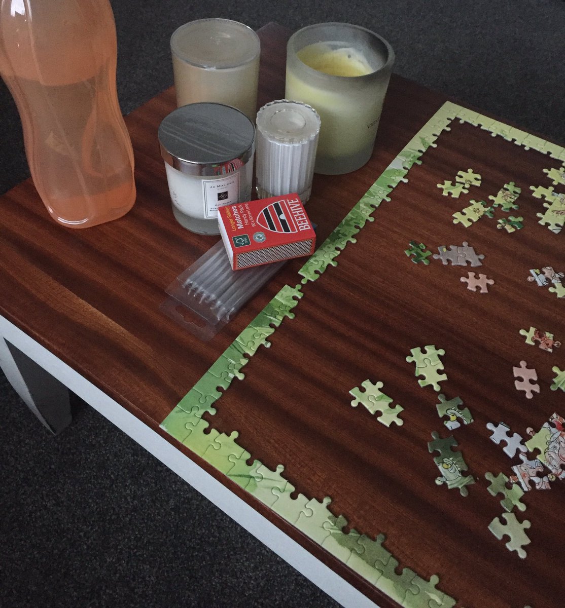 Power outage at home. Vector app says be prepared. Lucky we started a puzzle last night #win
Candles ✅ 
Water ✅ 
Matches ✅