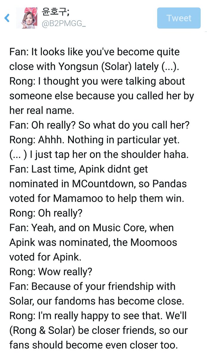 B2PMGG_'s tweet photo. [TRANS] Chorong, talking about her friendship with Mamamoo's Solar on a recent fansign. https://t.co/IhS6DW2wbJ