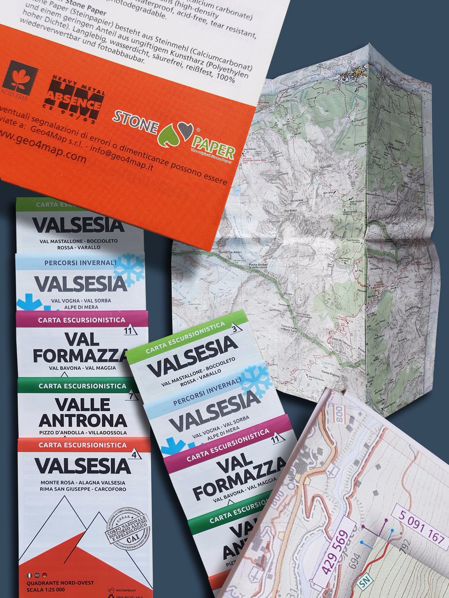 The newest maps “Carta Escursionistica” The whole range again. Printed in Italy!  120 micron Stone Pape
