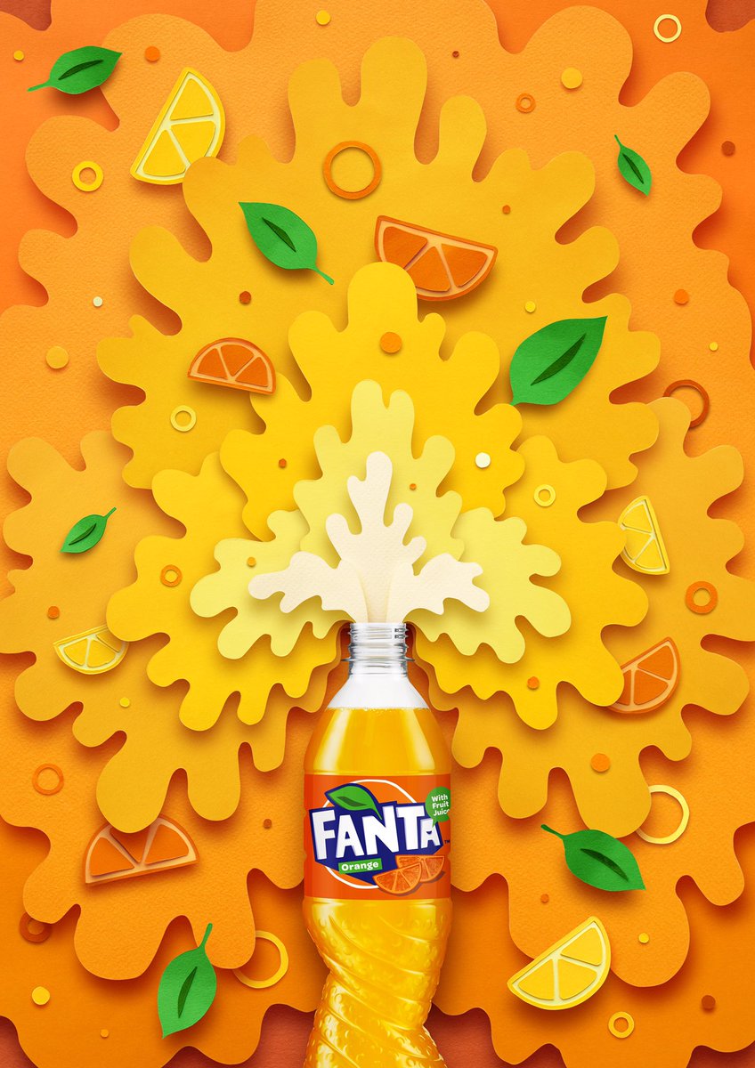 ogildersleeve's tweet photo. Keeping the summer vibes alive with this new artwork, teaming up with @fanta for their global rebrand 🍊💦 #Fanta #FantaMashup #papercraft https://t.co/5frgsZUEFX