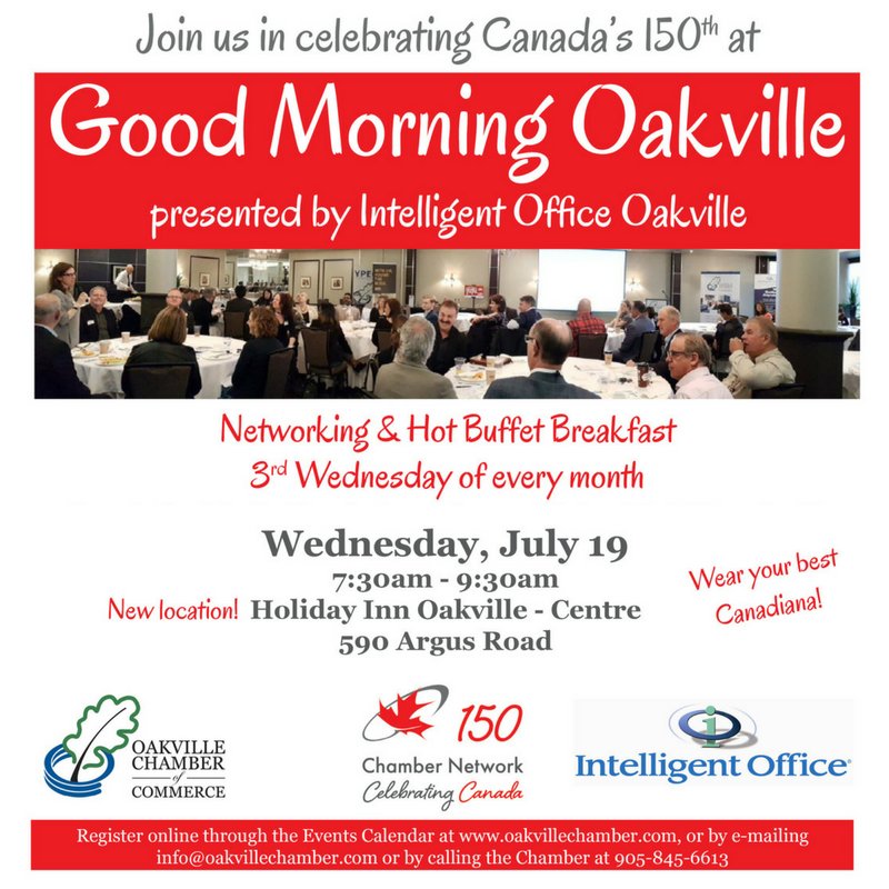 Join us this Wednesday at <a href="/HIOakville/">Holiday Inn Oakville</a> for #GoodMorningOakville presented by <a href="/IntelligentOakv/">IO Oakville</a> bit.ly/2tyscy2 #OCC