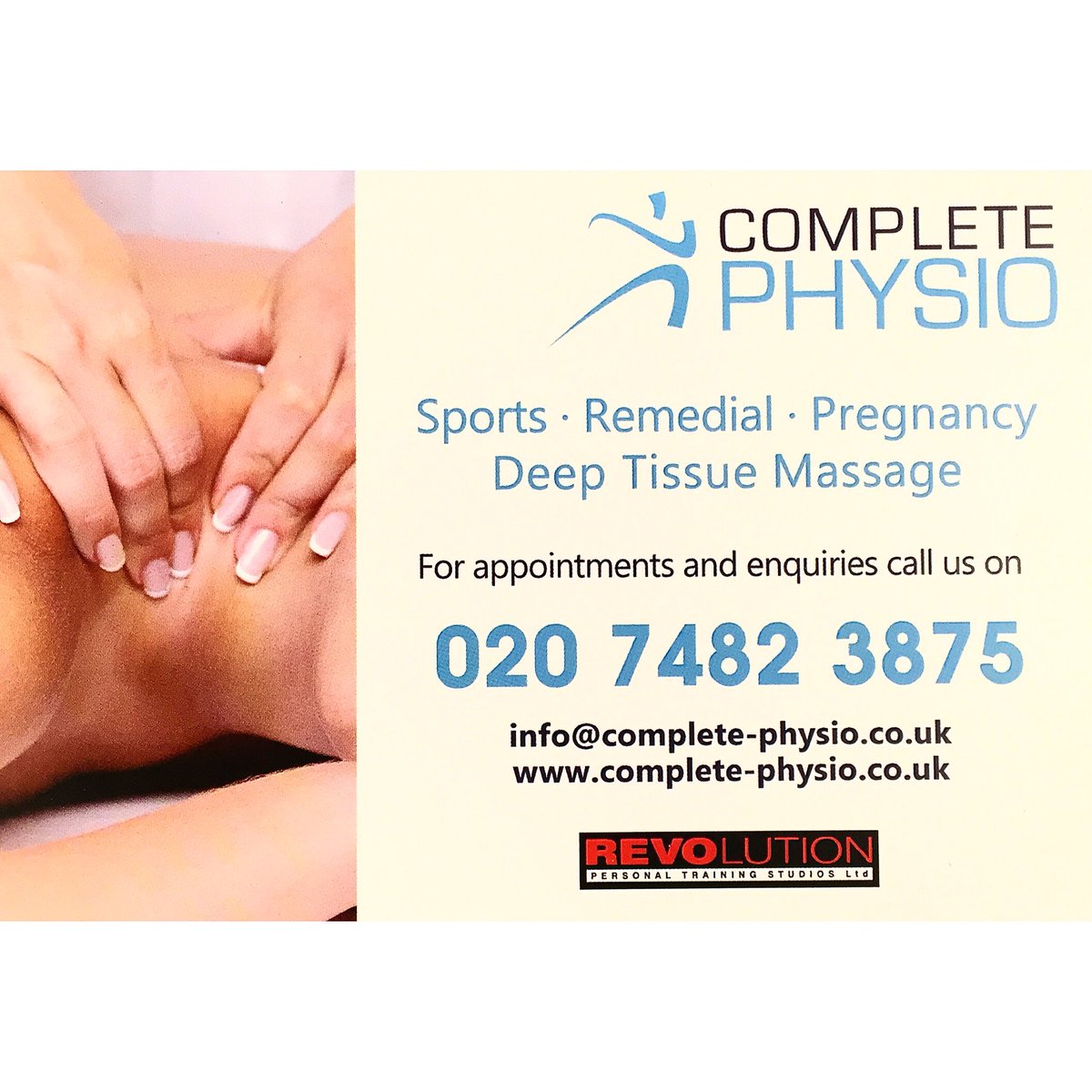 RoxyOsborne's tweet photo. If you train/work/live in the city and need a Sports massage get in touch! @CompletePhysio #sportsmassage  #revolutionpersonaltraining https://t.co/9tcu8tpomc