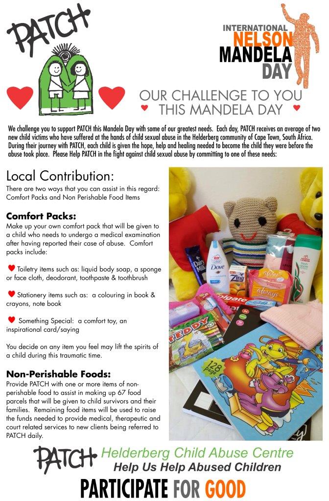 PATCHChildAbuse's tweet image. How will you be spending your 67 minutes on Mandela Day? See flyer on how you could help PATCH assist those in need and inspire change.